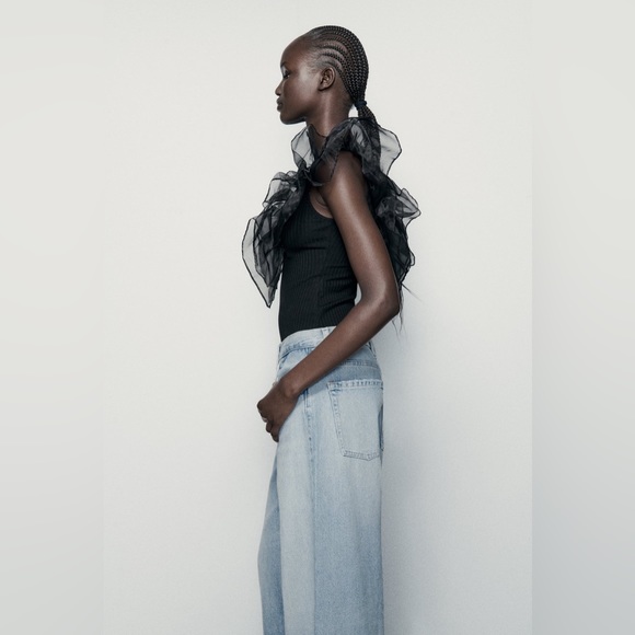 NWT ZARA RUFFLED ORGANZA RIB BODYSUIT - Picture 4 of 8